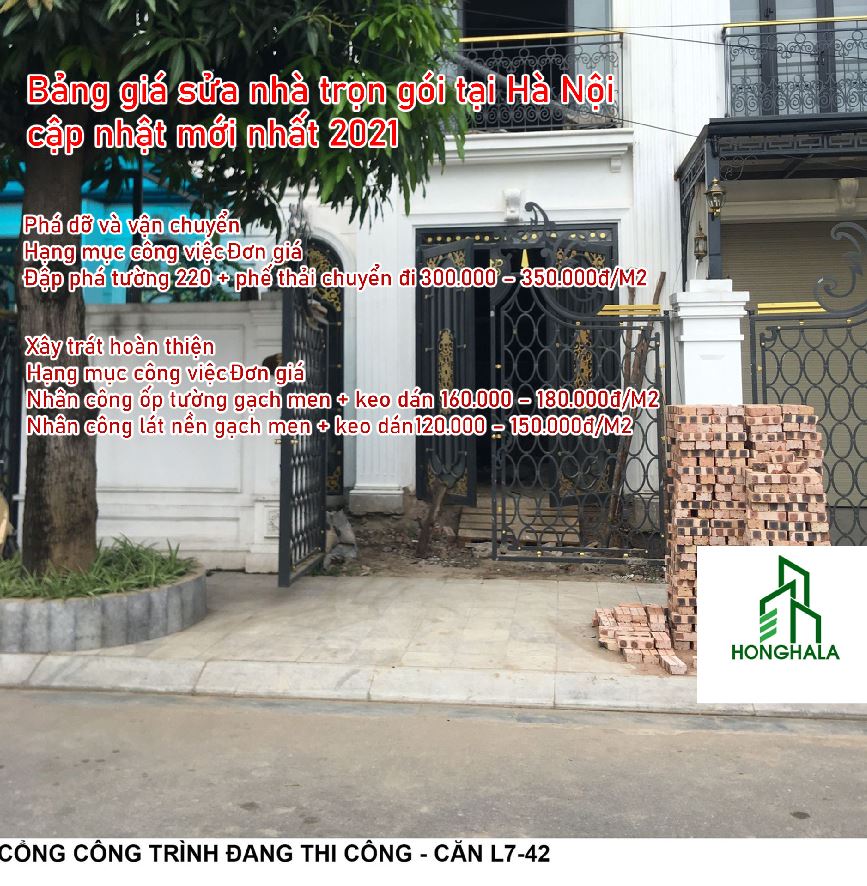 Bảng giá sửa nhà trọn gói tại Hà Nội