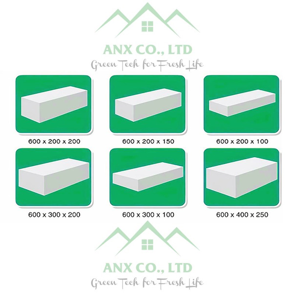 Các loại kích thước gạch AAC
